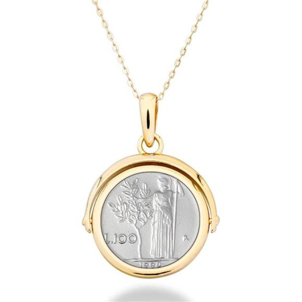 Two-Tone Gold and Silver Coin Pendant Necklace